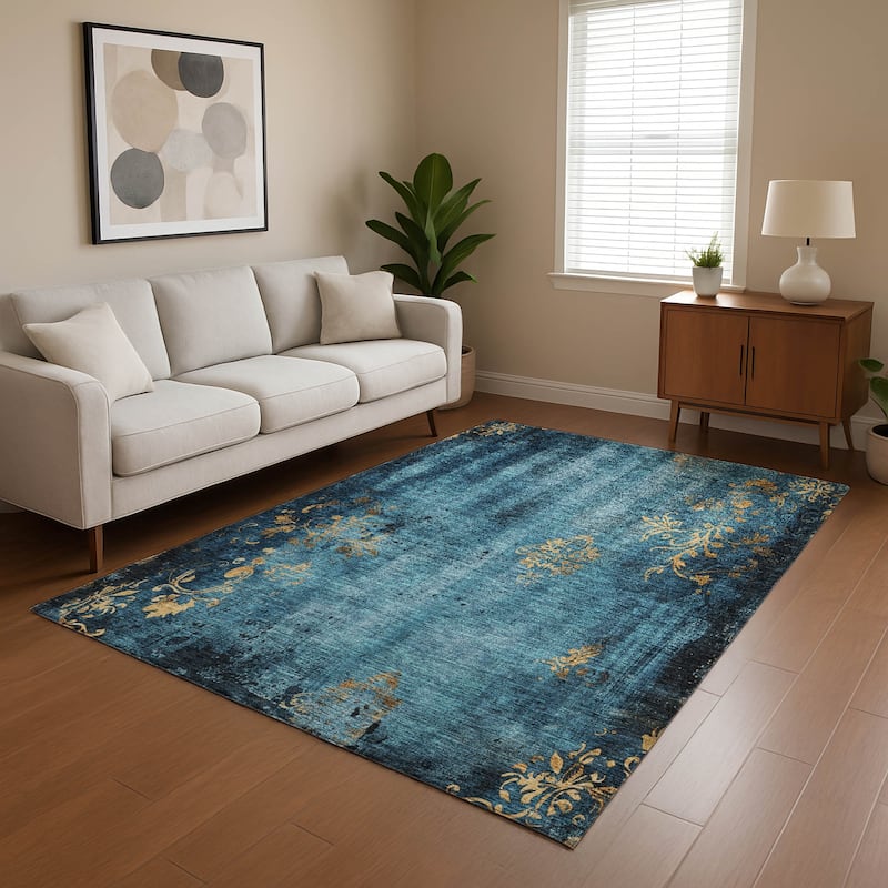 Premium Washable Super Soft Modern Glam Mayfield Rug - Blue - 9' x 12'