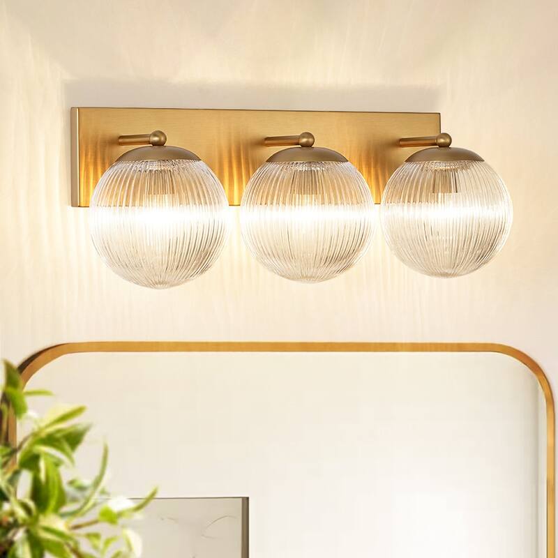 Glam 3-Light Dew-like Ribbed Glass Globe Vanity Light - 22.1 in