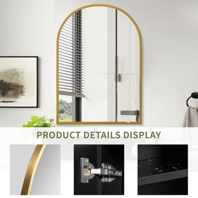 Arched Bathroom Medicine Cabinet with Mirror Metal Framed Wall Mounted Recessed Cabinets for Bathroom Vanity