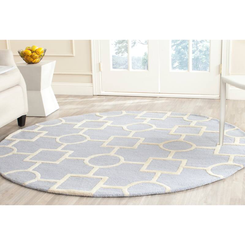 SAFAVIEH Handmade Cambridge Pietrix Modern Moroccan Wool Rug - 6' Round - Light Blue/Ivory