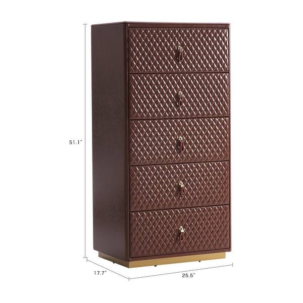 FUKAYI Faux Oil Waxed Leather Chest of Drawers for Bedroom Tall Dresser  with 5 Drawer Storage Organizer Storage - Bed Bath & Beyond - 41330571