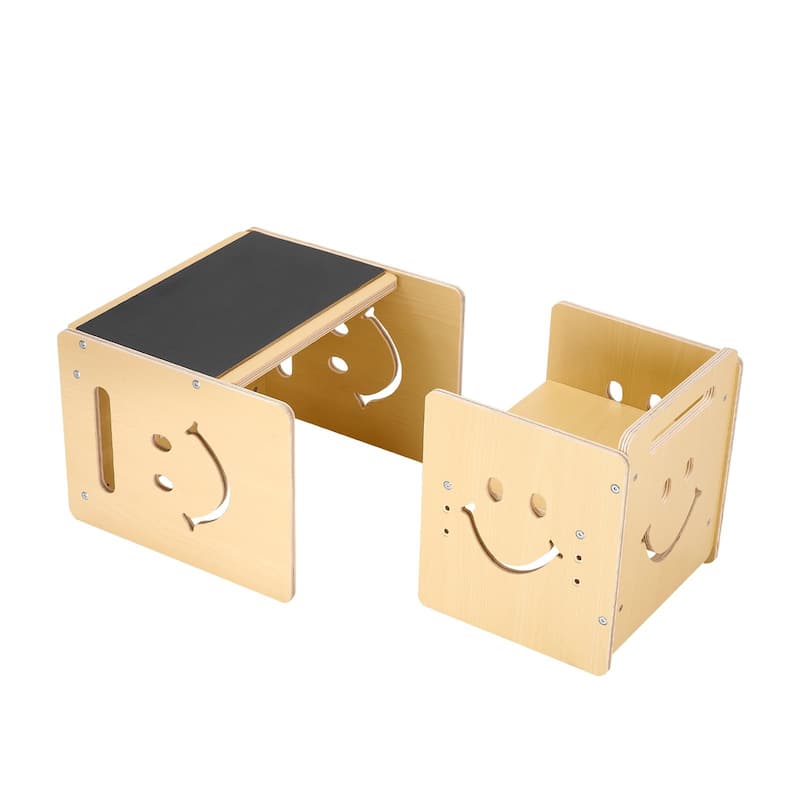 Natural Wood Poplar Montessori Table Set with Chalkboard & Adjustable Height - 16.7 x 11.8 x 15.2 in