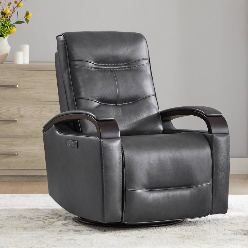 Spruce & Spring Regan Leather Power Recliner Swivel Glider Rocker with Power Headrest
