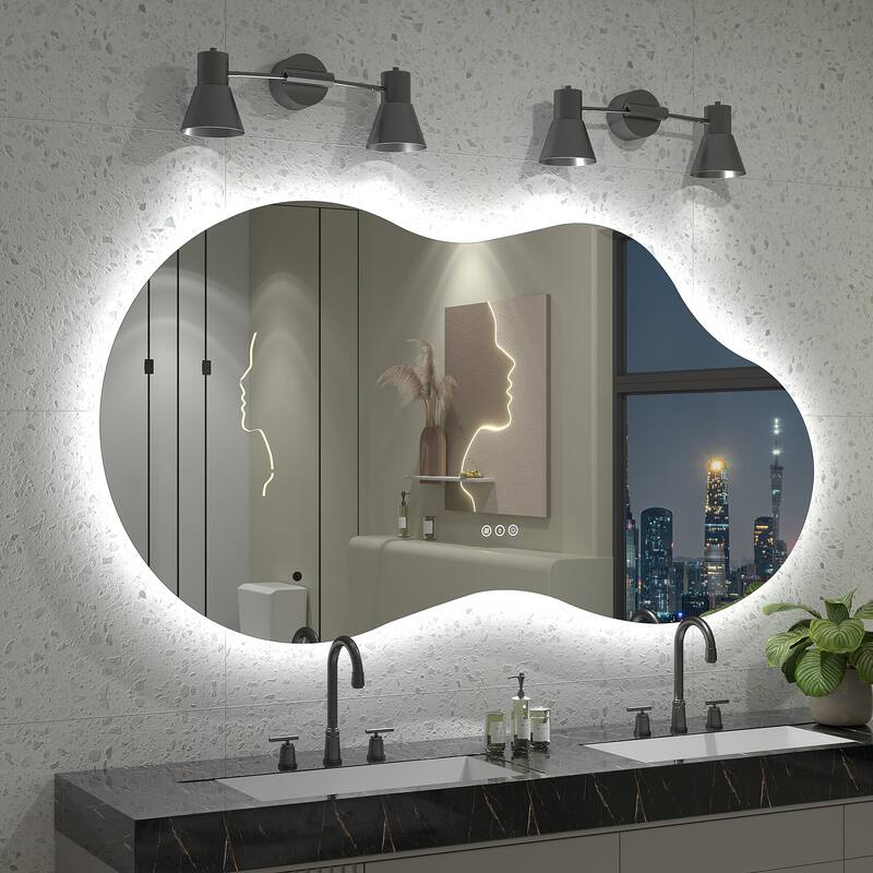 UL Certified Irregular LED Anti-fog Cloud-shaped Wall Bathroom Vanity Mirror - 60"x32" - Backlit