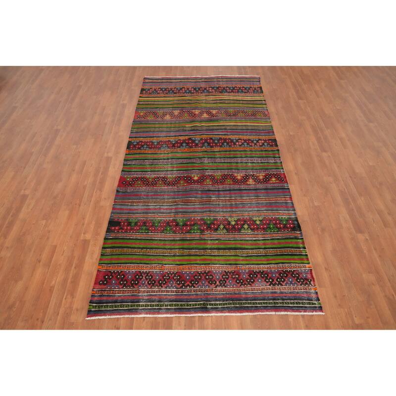 Hand Woven Oriental 100% Wool Carpet Southwestern Tribal Multi-Colored Kilim Area Rug - 10' 6'' X 5' 1''