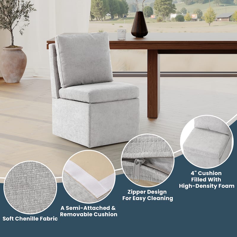 Stansberry Chenille Upholstered Dining Chair with Lift-Top Seat Storage and Caster Wheels (Set of 4)