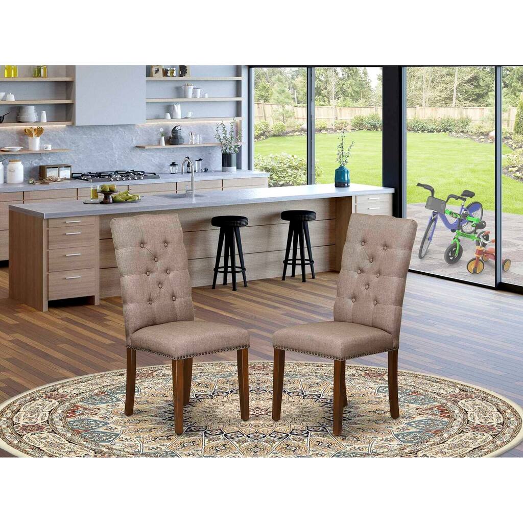Parson Dining Chair Set of 2 - Modern Upholstered Accent Chair - Dark Khaki Fabric