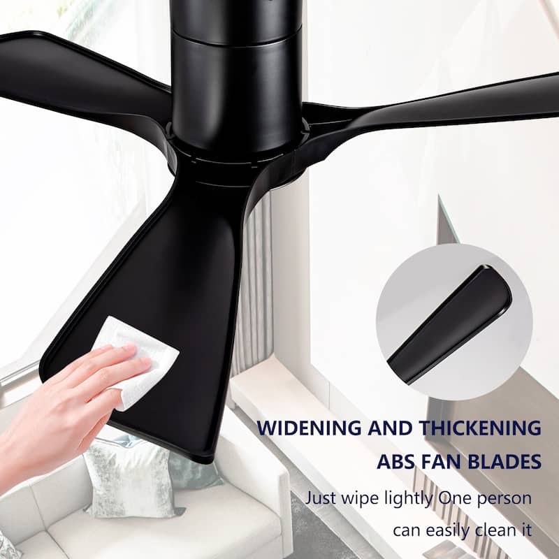 42 Inch Flush Mount Ceiling Fan with Lights, Remote Control & ABS Blades - Modern Outdoor Ceiling Fan - Black