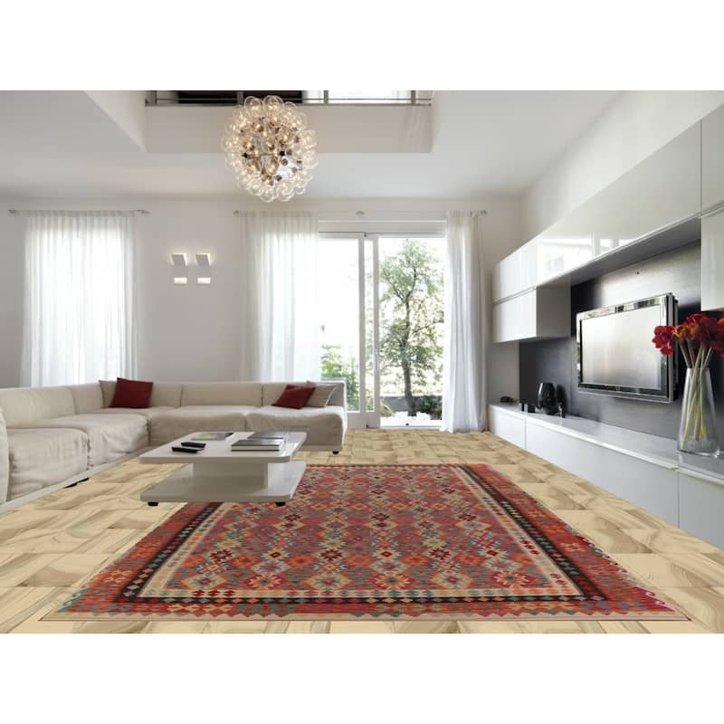 Geometric Kilim Oriental Large Rug Wool Carpet - 10'0"x 16'2"