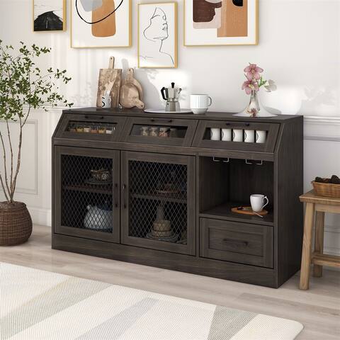 Merax Multifunctional Buffet Cabinet with 4 Drawers, Adjustable Shelves, Wineglass Holders