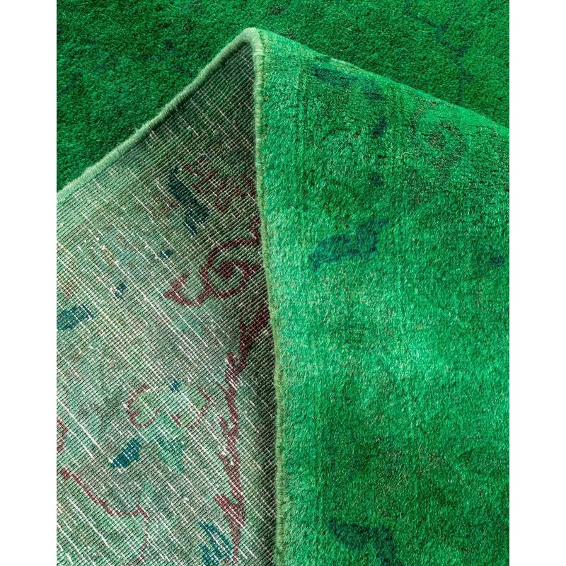 Overton Hand Knotted Wool Vintage Inspired Modern Contemporary Overdyed Green Area Rug - 6' 3" x 9' 8"