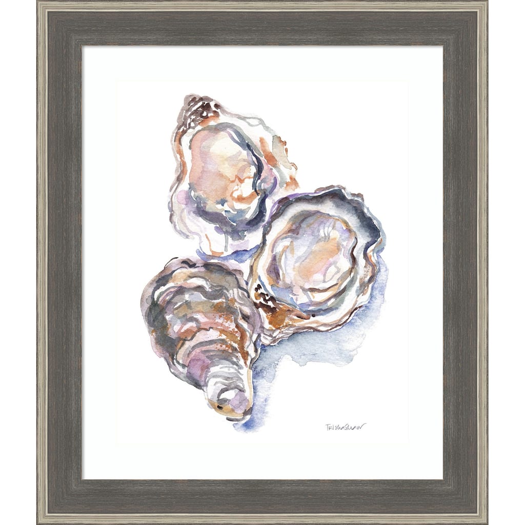 3 Oysters by Patricia Shaw Wood Framed Wall Art Print - Cottage Grey Silver