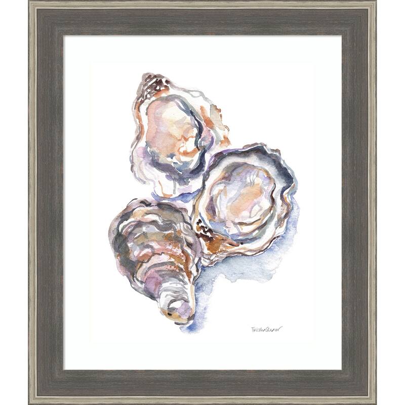 3 Oysters by Patricia Shaw Wood Framed Wall Art Print - Cottage Grey Silver
