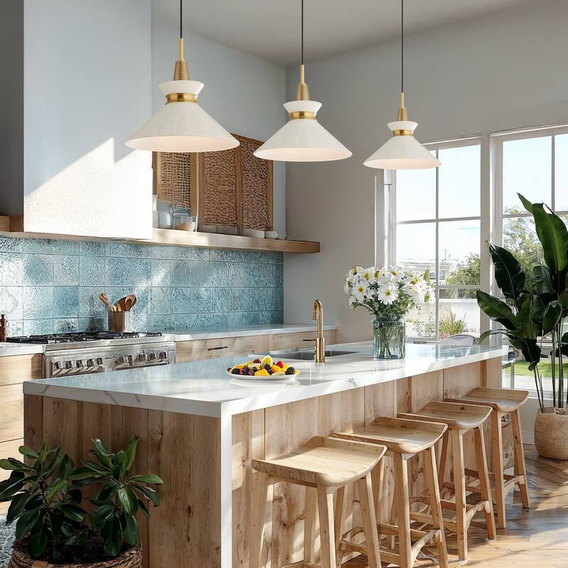 Orbit Bowl Modern Pendant Light - Metal Gold, Ivory White Cone Light Fixture For Modern, Scandinavian, Minimalist Room Decor