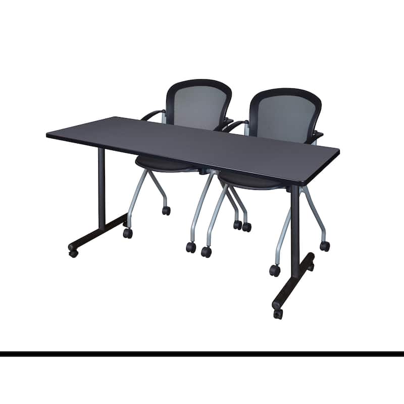 60" x 24" Mobile Training Table- Grey & 2 Chairs- Black