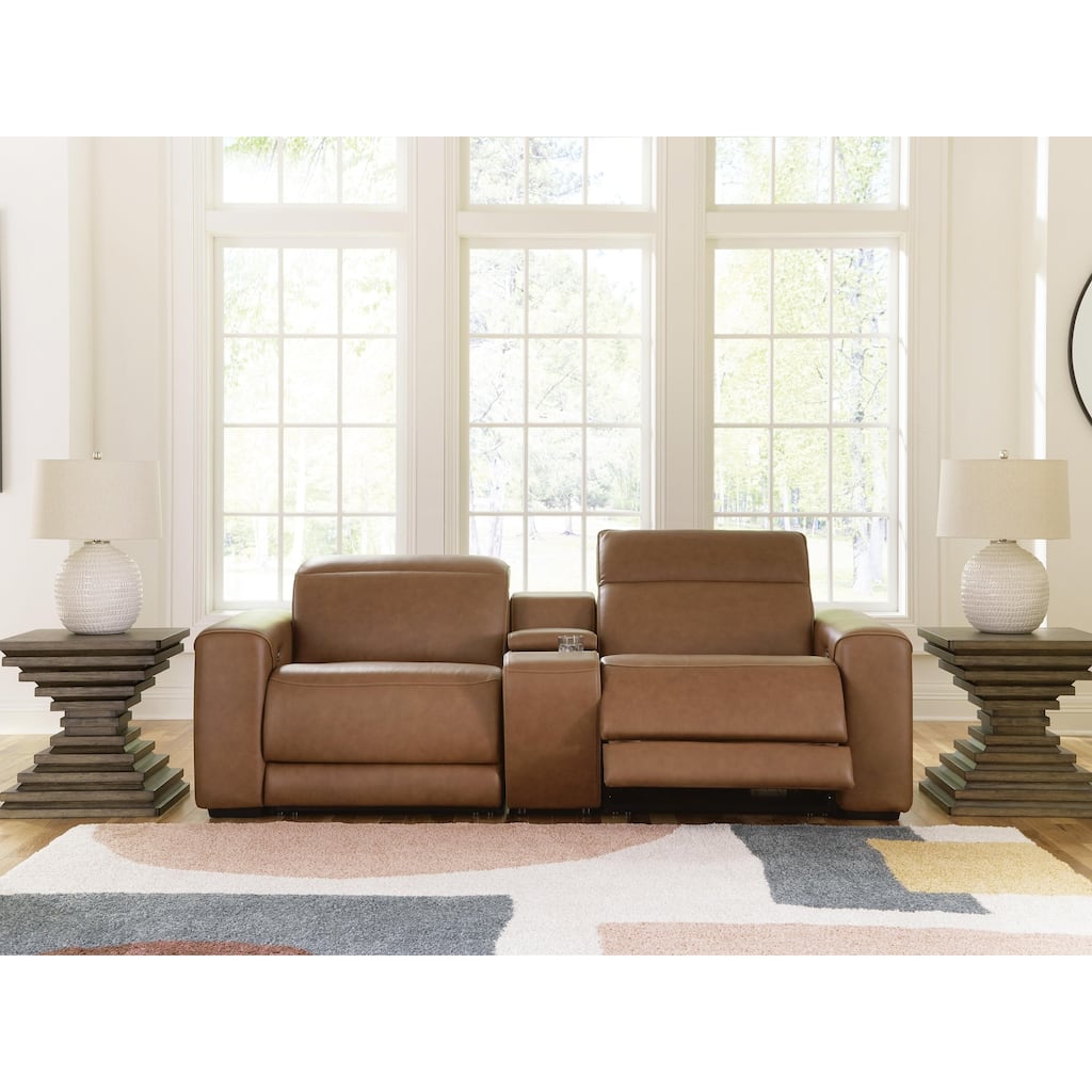 Signature Design by Ashley Rally-Up Brown 3-Piece Power Reclining Sectional Loveseat with Console - 97" W x 40" D x 34" H