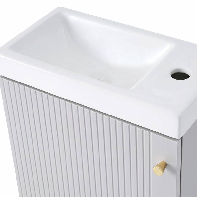 16" Wall-Mounted Bathroom Vanity Combo Cabinet with Ceramic Basin