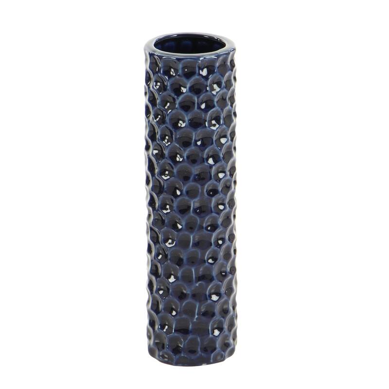 CosmoLiving by Cosmopolitan Sleek Ceramic Glam Vase with Varying Patterns (Set of 3) - Silver, Gold, Dark Blue, White
