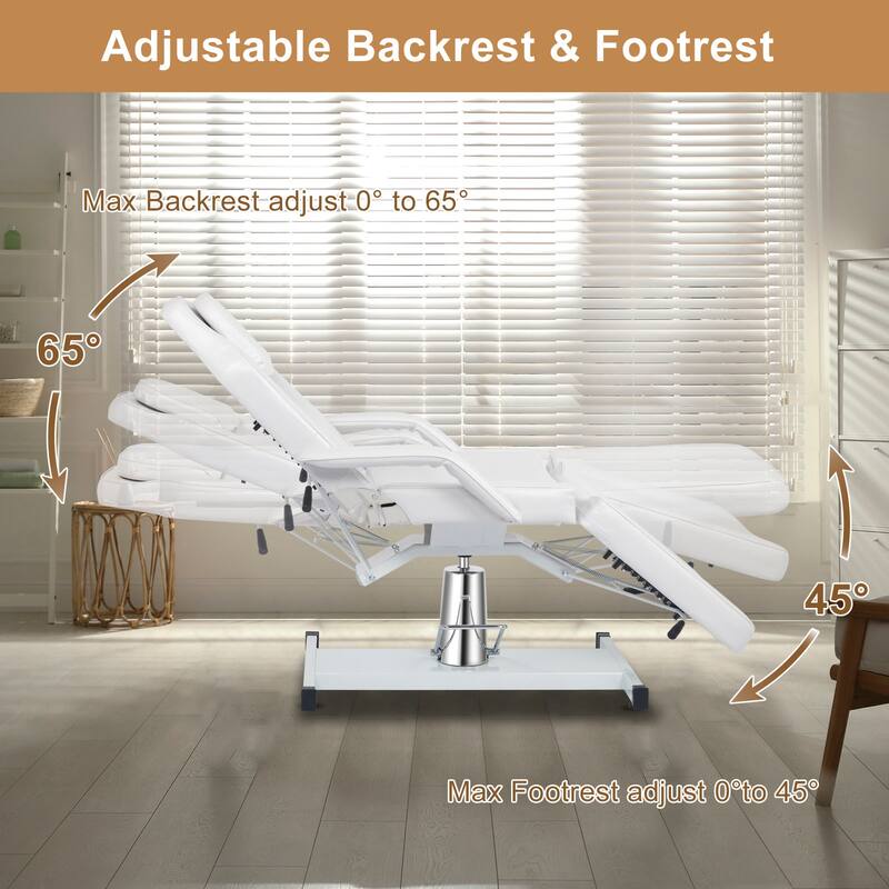73" Adjustable Beauty Salon Spa Massage Bed Tattoo Chair 360 Degree Swivel White