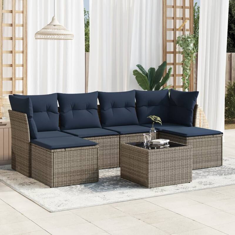 vidaXL 6/7 Piece Patio Sofa Set with Cushions Black/Brown/Gray Poly Rattan - Beige and gray With table