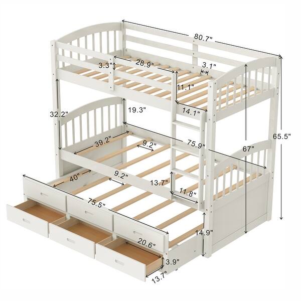 Twin over Twin Wood Bunk Bed with Trundle and Drawers - Bed Bath ...