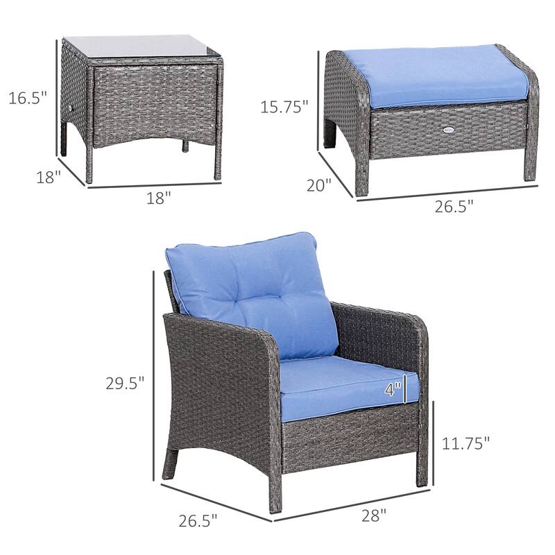 Outsunny 5-piece Wicker Patio Chairs, Ottomans, and Coffee Table Set