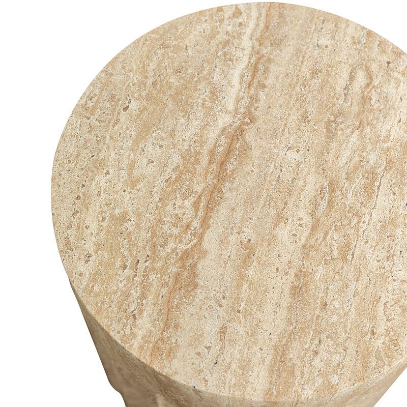 Zenvio Modern Cylindical Marble Side Table with Accent Painted Finish and Vertical Grooves for Living Room, Bedroom or Patio