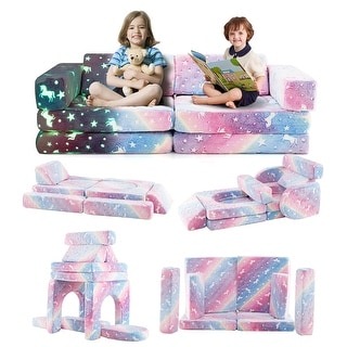 Gymax 10 Pcs Modular Kids Play Couch Sectional Sofa Glow in the Dark