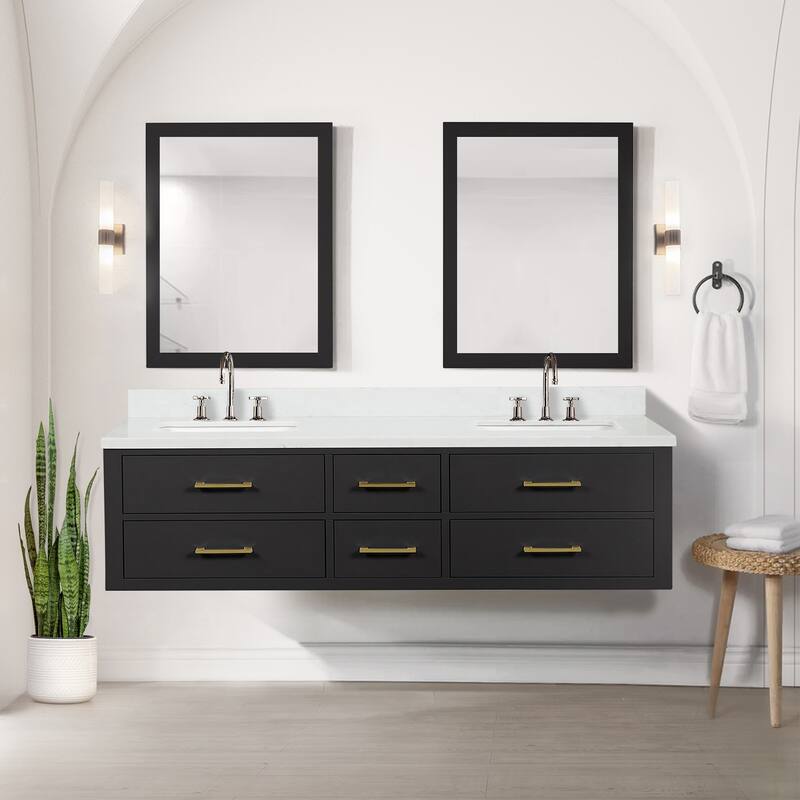Castor 60 in W x 22 in D Black Double Bath Vanity, Cultured Marble Top, Faucet Set, and 28 in Mirrors