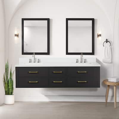 Castor 60 in W x 22 in D Black Double Bath Vanity, Cultured Marble Top, and 28 in Mirrors
