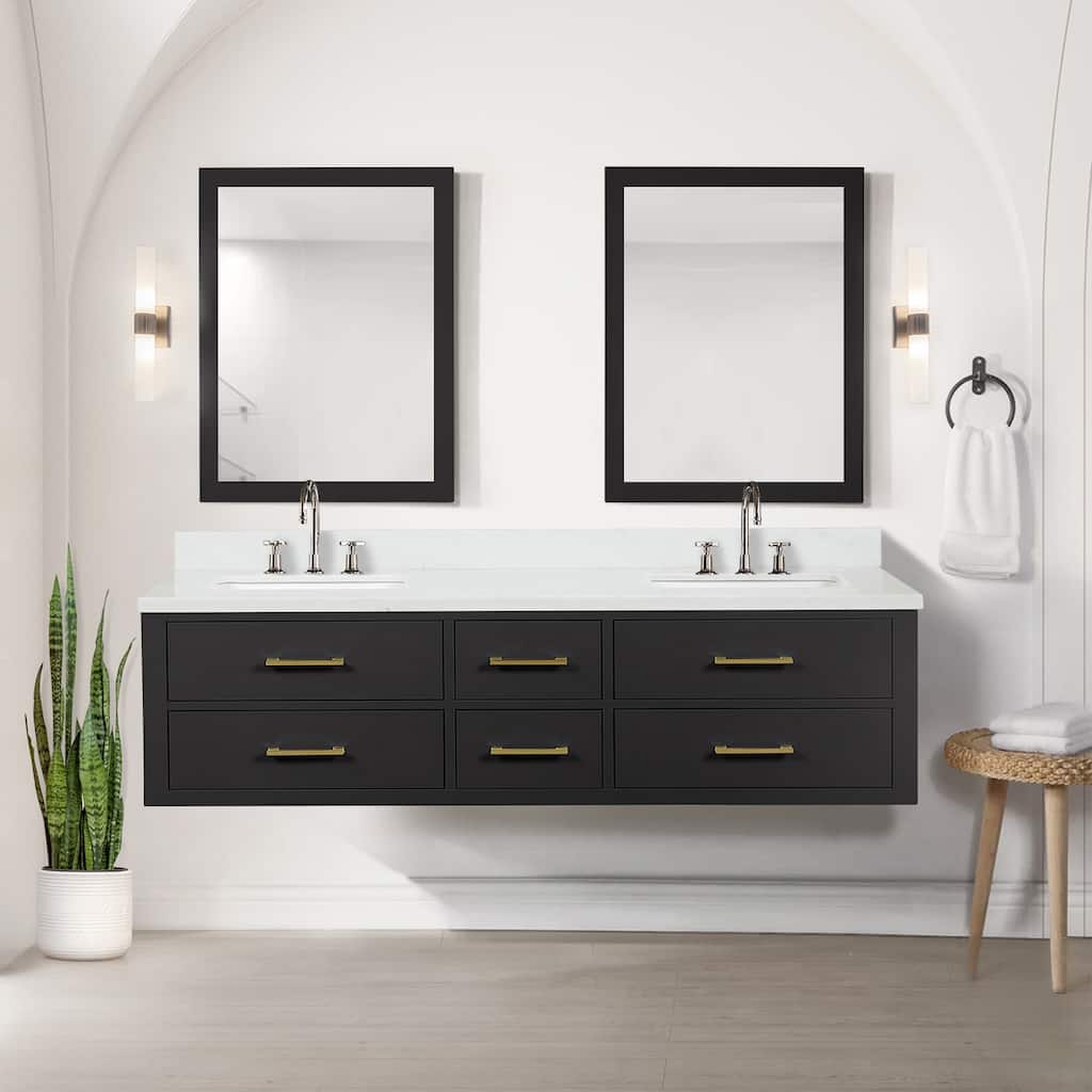 Castor 60 in W x 22 in D Black Double Bath Vanity, Cultured Marble Top, and 28 in Mirrors