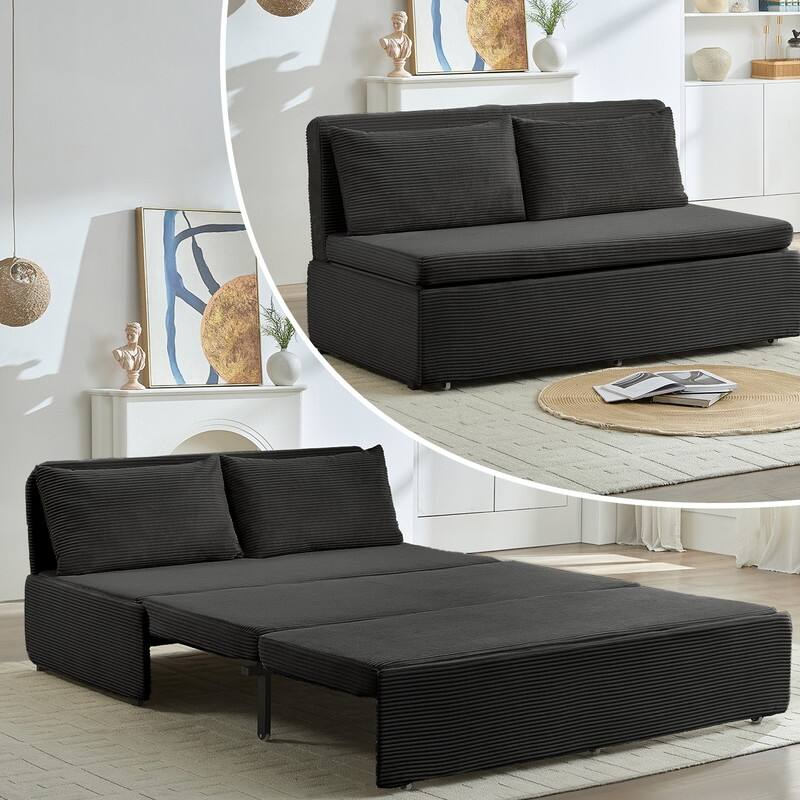 Mixoy Corduroy Fabric Queen Size/Twin Size Sofa Bed, 2-in-1 Modern Pull Out Sleeper Sofa Bed - DARK GREY - Queen