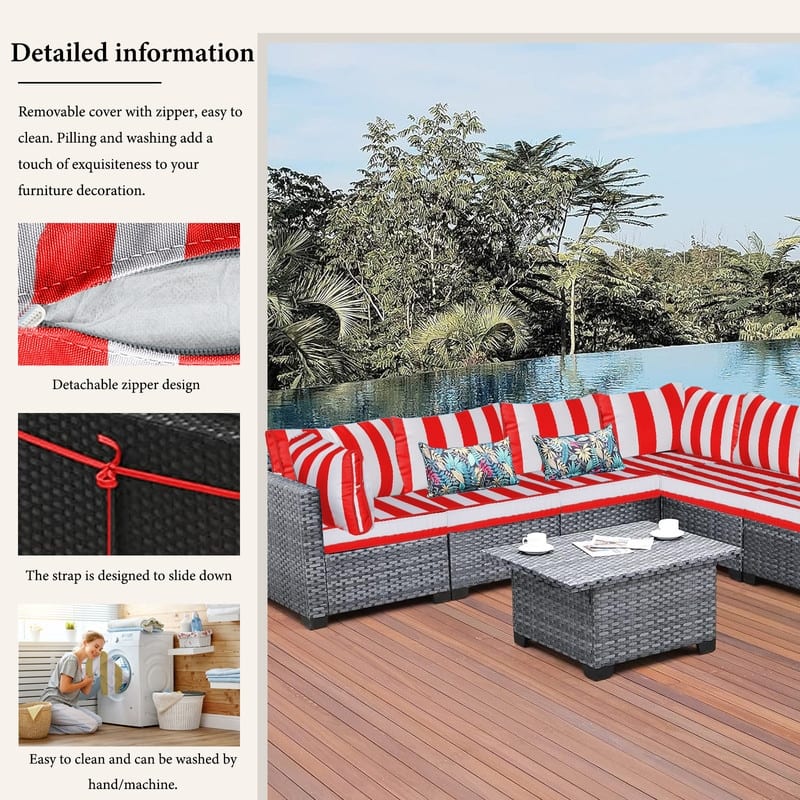 14pcs Outdoor Couch Cushions,4" Waterproof Sectional Rattan Conversation Set Cushions(Only Cushions+Covers,No Sofa) - 14PCS