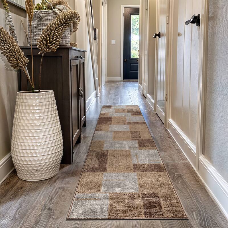 Modern Linear Area Rug for Living Room, Bedroom, or Entryway - Low Pile Indoor Rug - Brown - 2' 3" x 12'