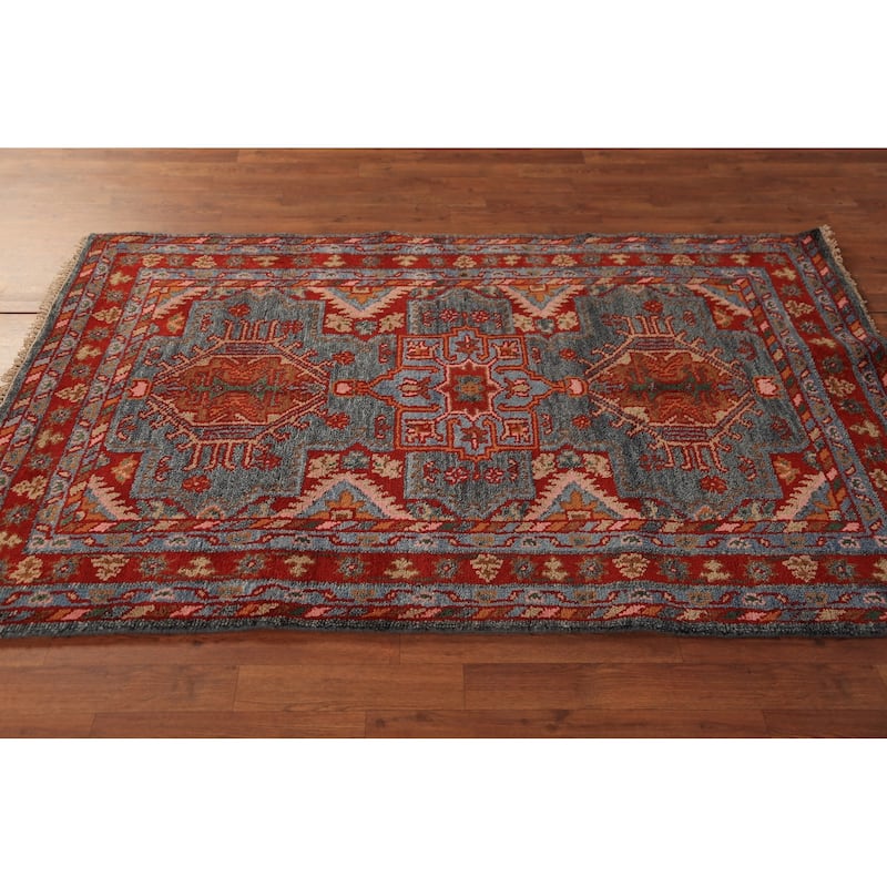 Geometric Khotan Oriental Rug Handmade Wool Carpet - 4'1"x 6'1"