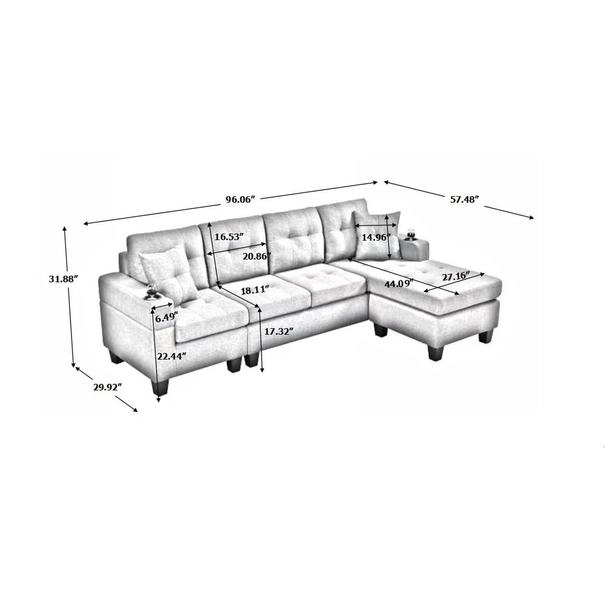 Modern L Shape Sectional Sofa Sets Foam Backrest Couch Sets with