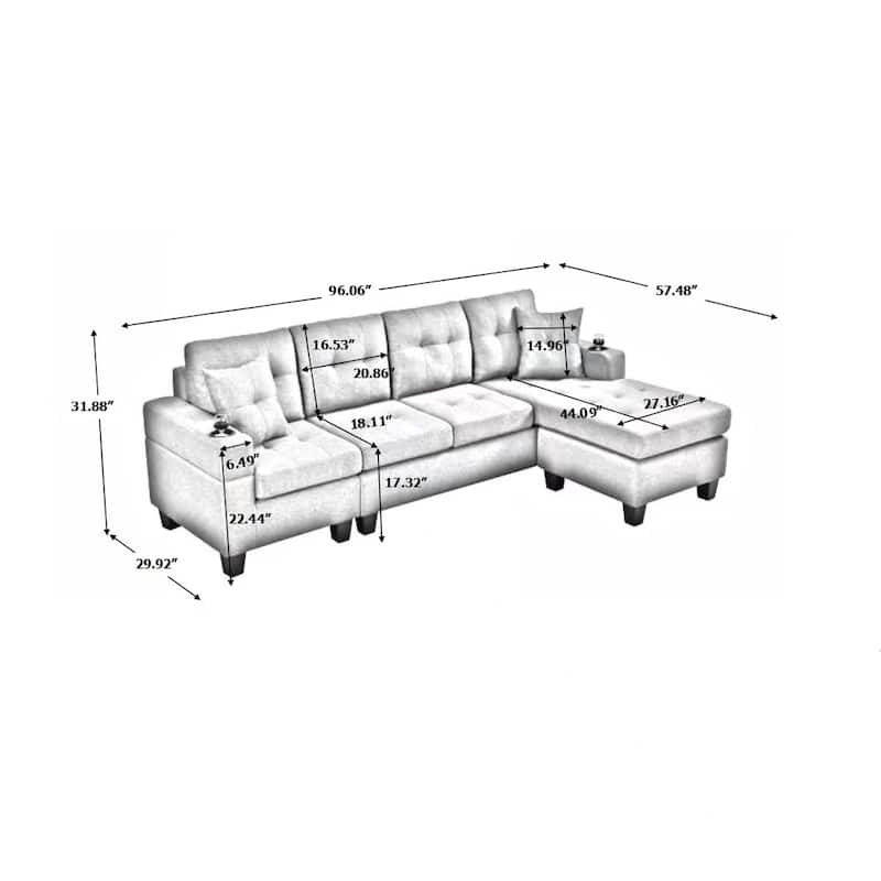 Sectional Sofa Left with Footrest, Convertible Corner Sofa with Armrest