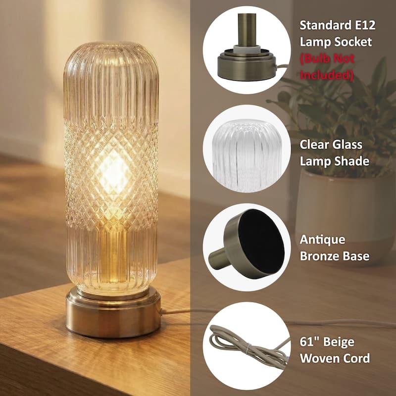 11.6'' Touch Control Glass Table Lamp with Antique Bronze Base, UL Listed, bulb not included - Bedside & Accent Lamp