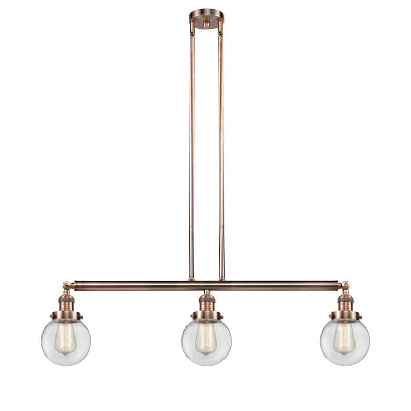 Innovations Lighting Beacon 3 Light 39" Wide Linear Chandelier - Antique Copper / Clear