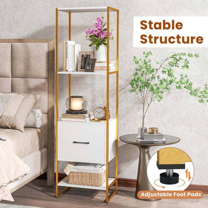 Costway 5-Tier Bookshelf with 4 Open Shelves Storage Drawer Modern - See Details