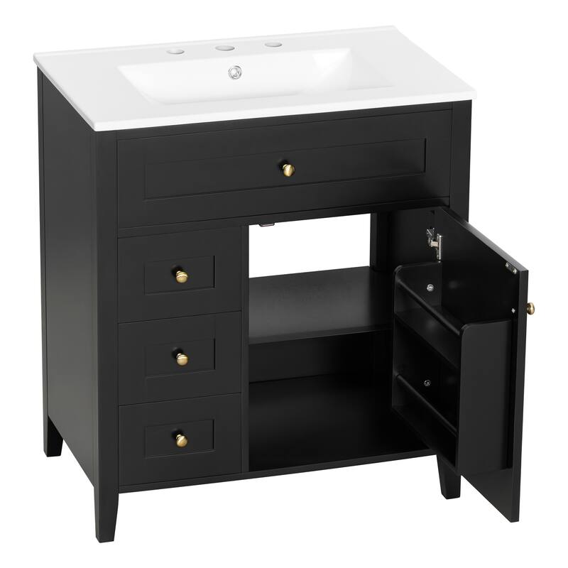 30/36 Inch Bathroom Vanity, Bathroom Sink Cabinet, Freestanding Bathroom Storage Cabinet with Ceramic Basin