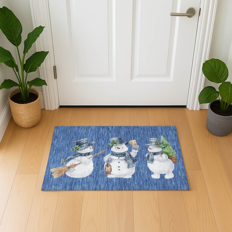Premium Washable Super Soft Winter Holiday Snowman Mayfield Rug - Navy - 1'8" x 2'6"
