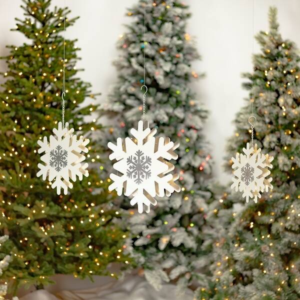 slide 2 of 12, Set of 3 Hanging Christmas Lights- Snowflakes or Stars