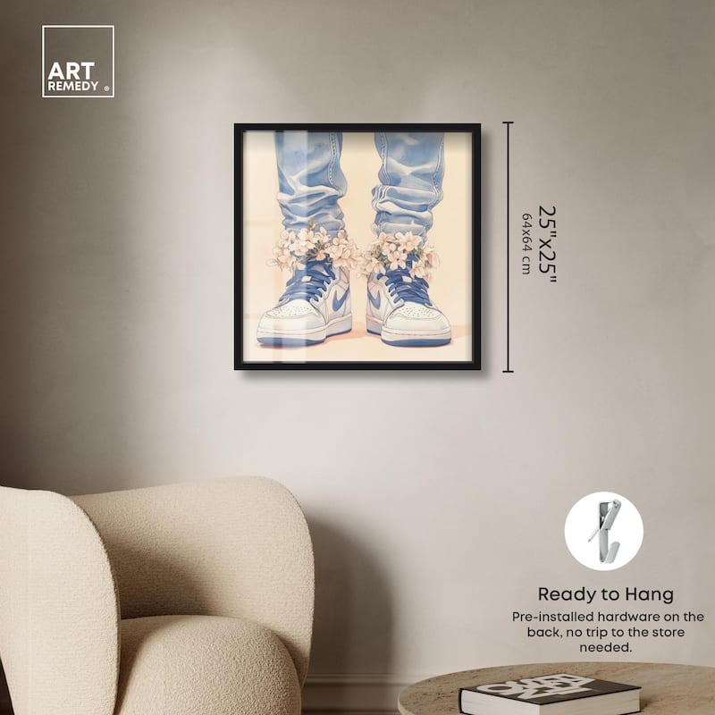 Gentle Blue Sneakers and Flowers Shadowbox by Art Remedy