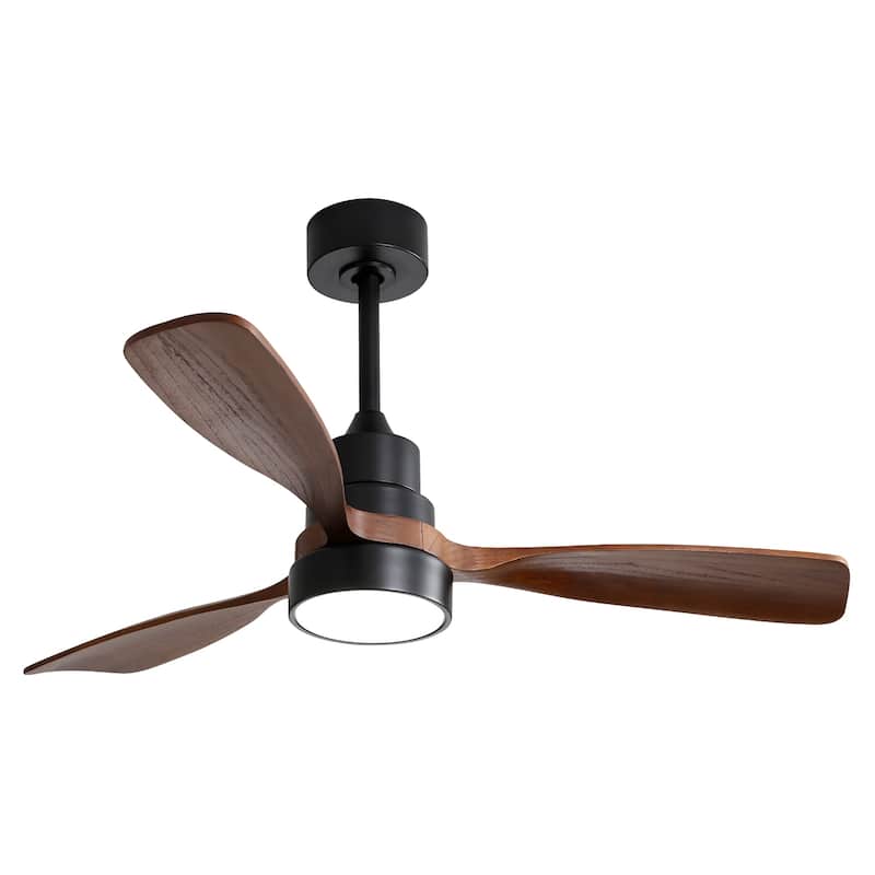 48 Inch Low Profile Ceiling Fan DC 3 Solid Wood Fan Blade Noiseless Reversible Motor Remote Control With Light - Black