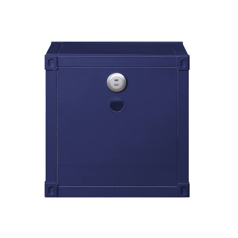 Blue Finish Nightstand with USB Ports and Open Compartments