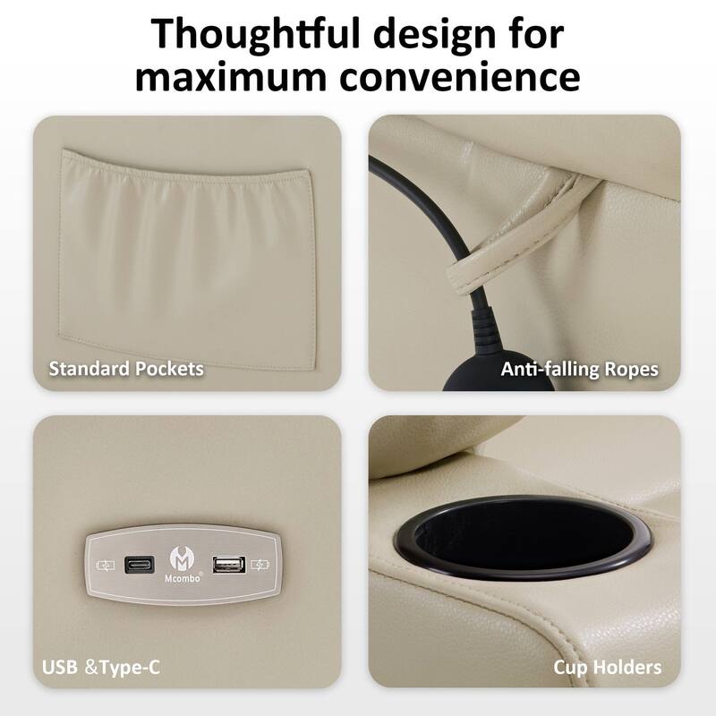 MCombo Lay Flat Dual Motor Power Lift Recliner Chair Sofa with Heat and Massage, Infinite Position, Faux Leather 7661