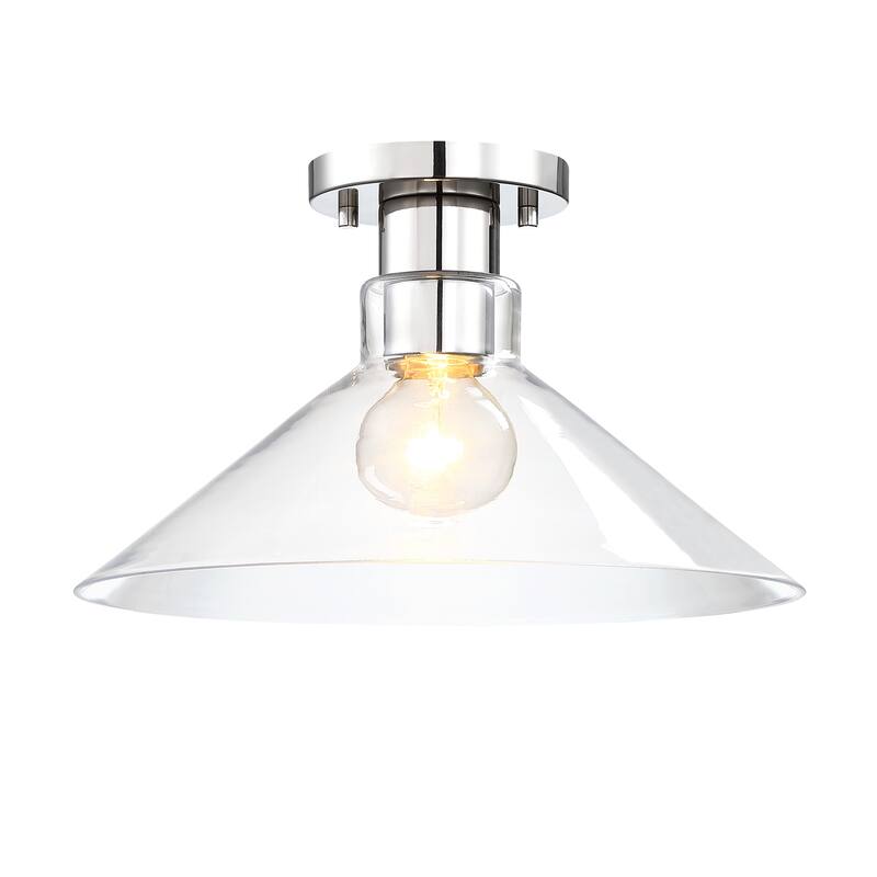 Leena 14 in. 1-Light Polished Nickel Modern Semi Flush Mount with Clear Glass Shade for Bedrooms - 8.5
