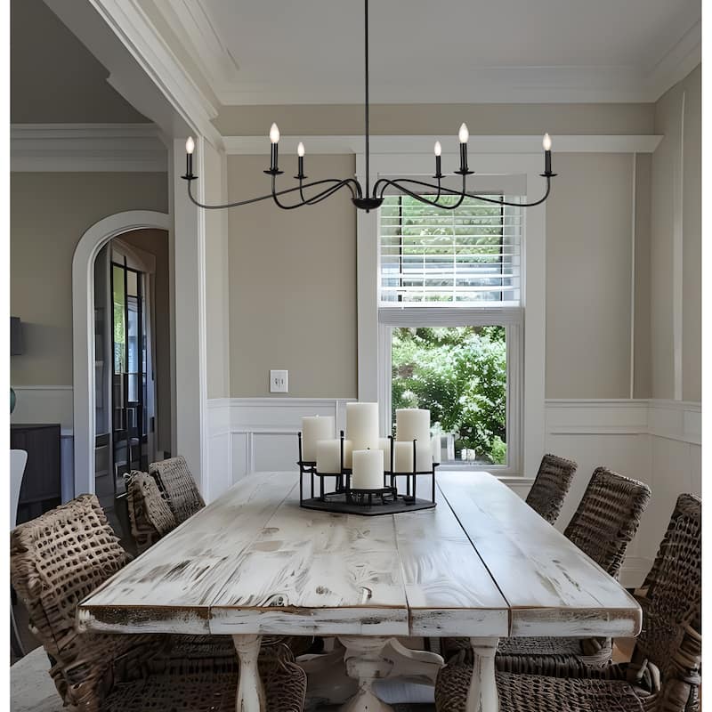 6 Light 64 Inches Minimalist Chandelier in Matte Black / Gold /Chrome