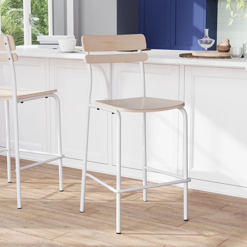 Commercial Solid Wood Bar Stool with Frame and Antique Finish - 19.75"W x 22.25"D x 44.5"H